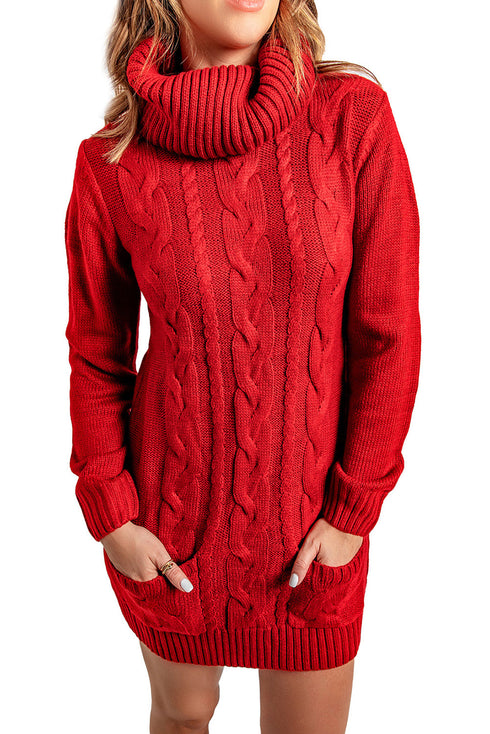 Cowl Neck Cable Knit Sweater Dress